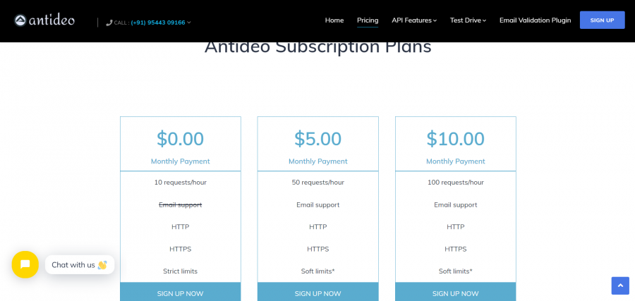 Antideo Pricing Screenshot
