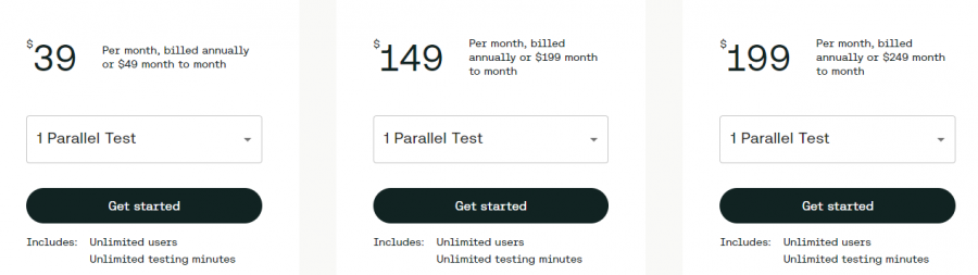 Sauce Labs Pricing Screenshot