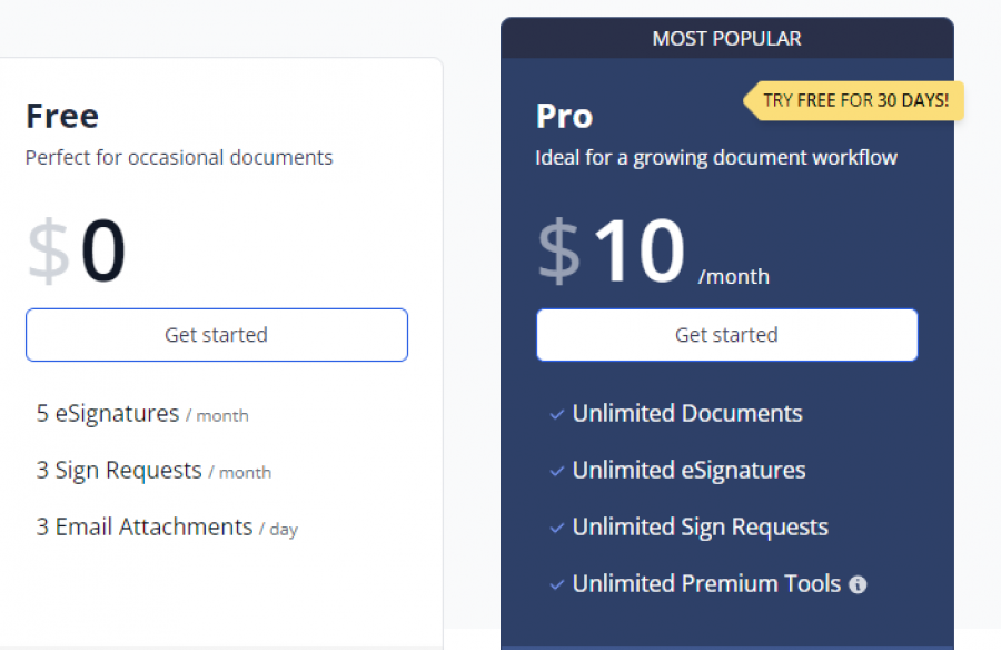 DocHub Pricing Screenshot