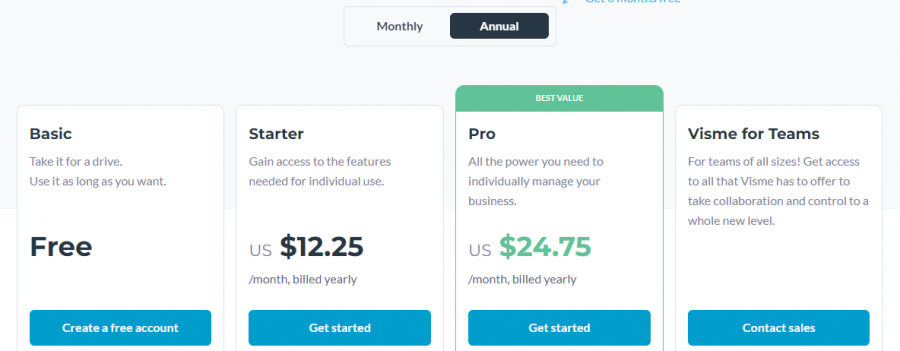 Visme Pricing Screenshot
