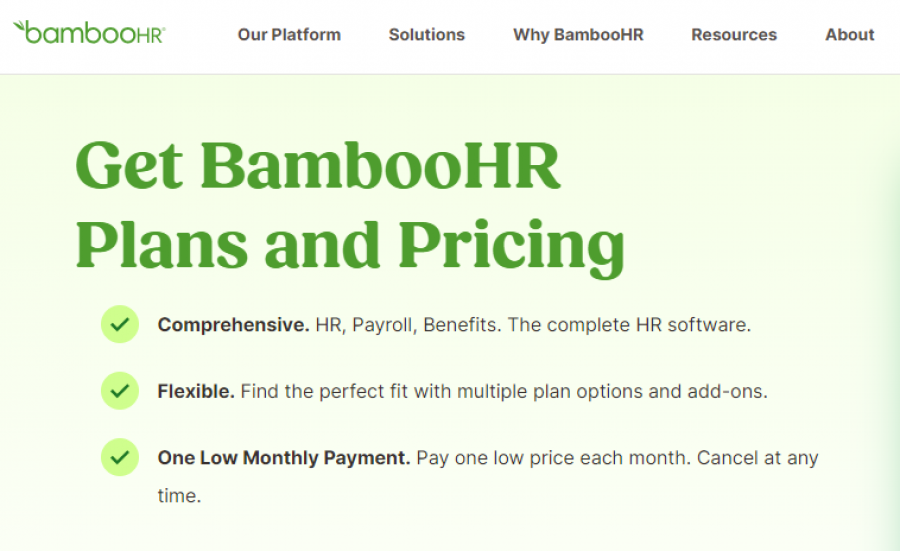 BambooHR Pricing Screenshot