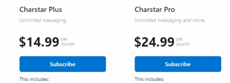 Charstar Pricing Screenshot