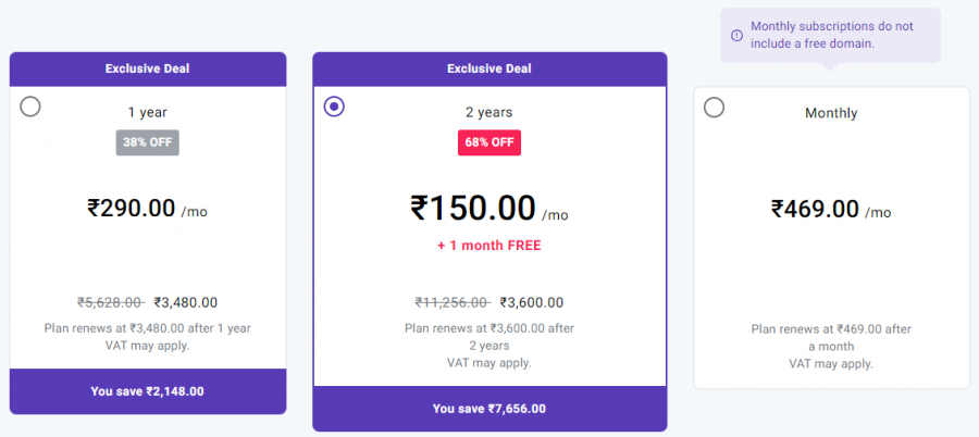 Zyro Pricing Screenshot