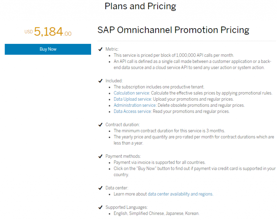 SAP WMS Pricing Screenshot
