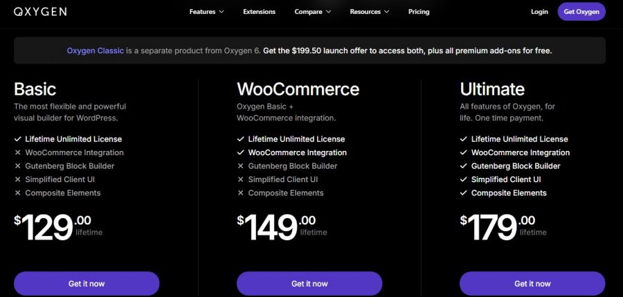 Oxygen Pricing Screenshot