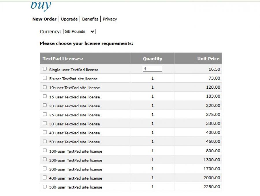 Textpad Pricing Screenshot