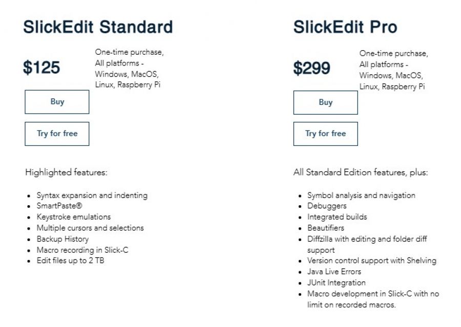 Slickedit Pricing Screenshot