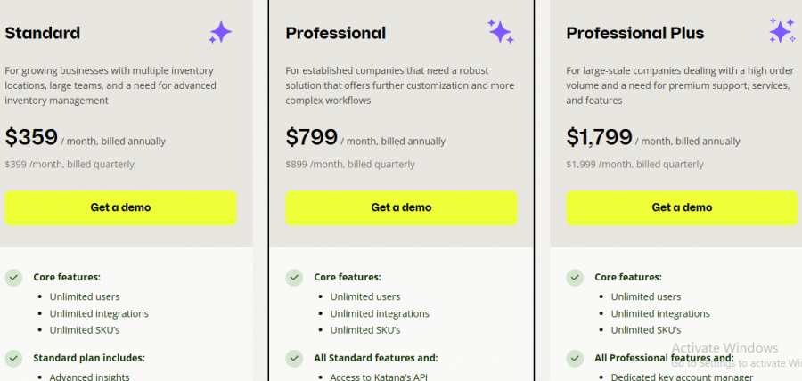 Katana Pricing Screenshot