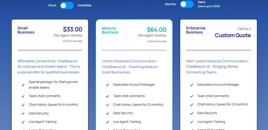 ChatBeacon Pricing Screenshot