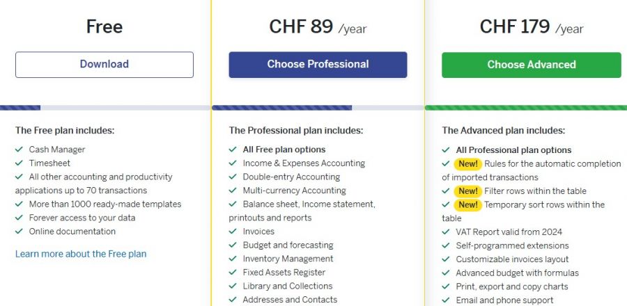 Banana Accounting Pricing Screenshot