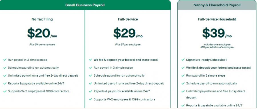 SurePayroll Pricing Screenshot