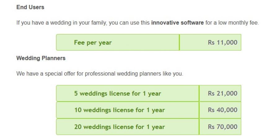 WedPlan Pricing Screenshot