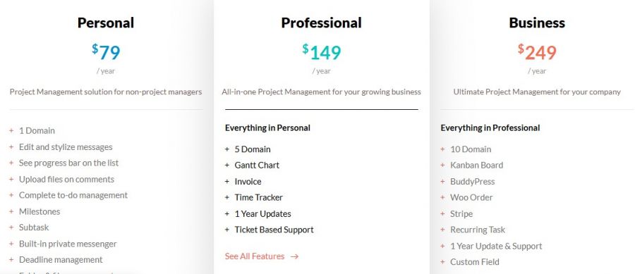WP Project Manager Pro Pricing Screenshot