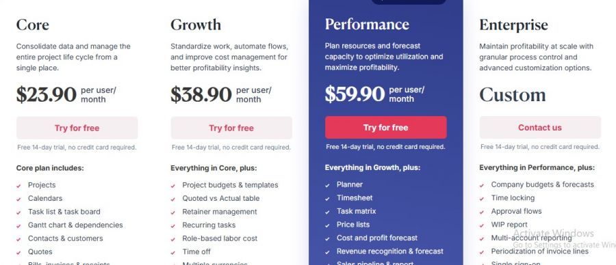 Scoro Pricing Screenshot