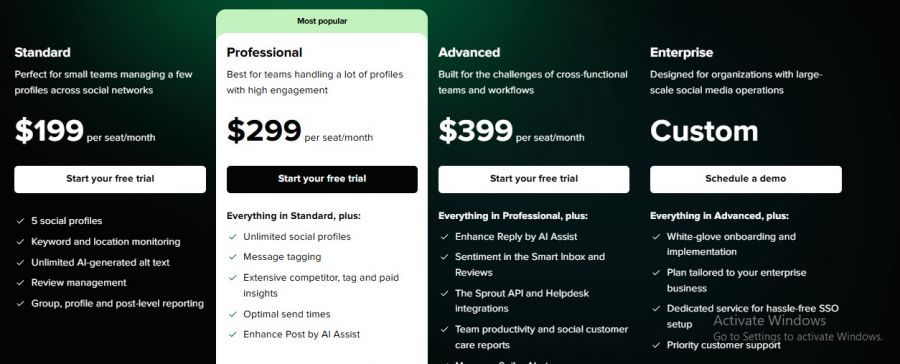 Sprout Social Pricing Screenshot