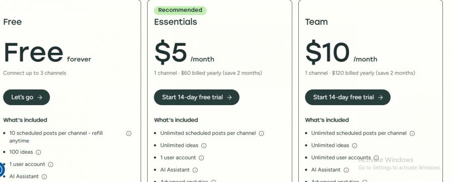 Buffer Pricing Screenshot