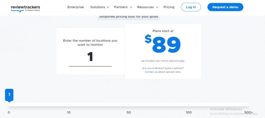 ReviewTrackers Pricing Screenshot