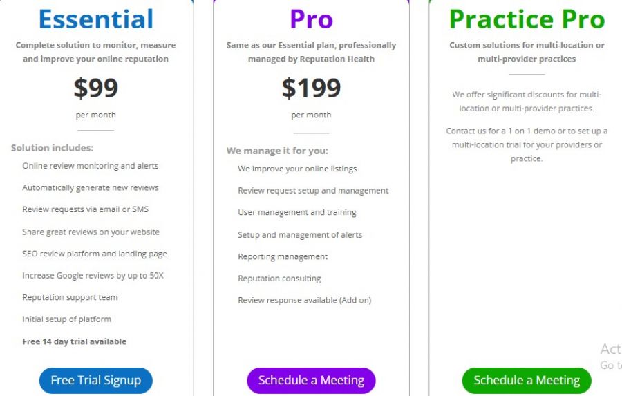 Reputation Health Pricing Screenshot