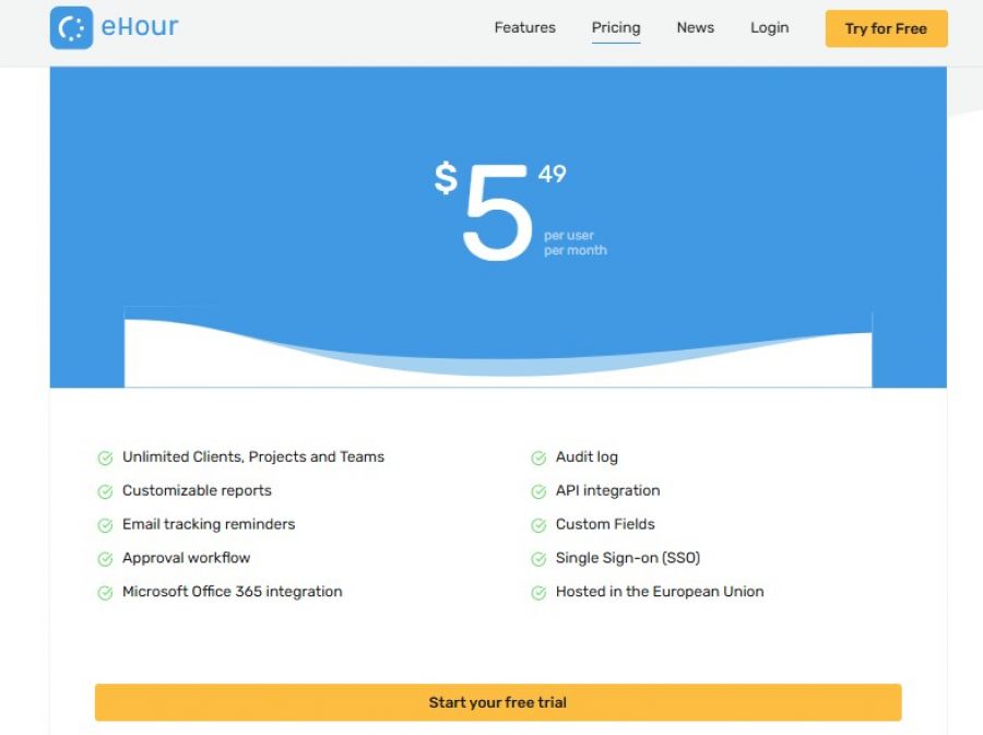 eHour Pricing Screenshot