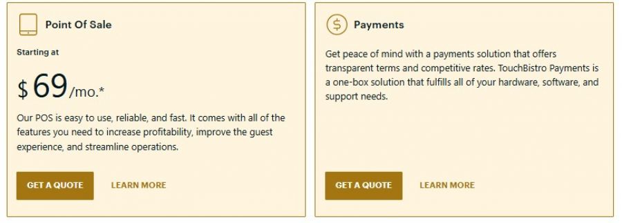 TouchBistro Pricing Screenshot