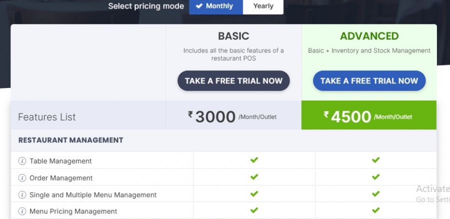 eZee Optimus Pricing Screenshot