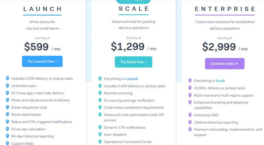 Onfleet Pricing Screenshot