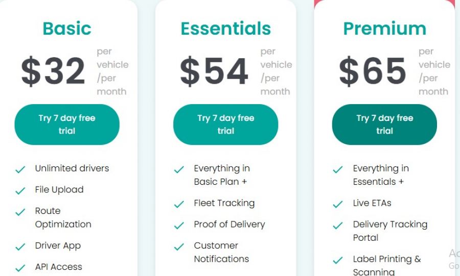 SmartRoutes Pricing Screenshot
