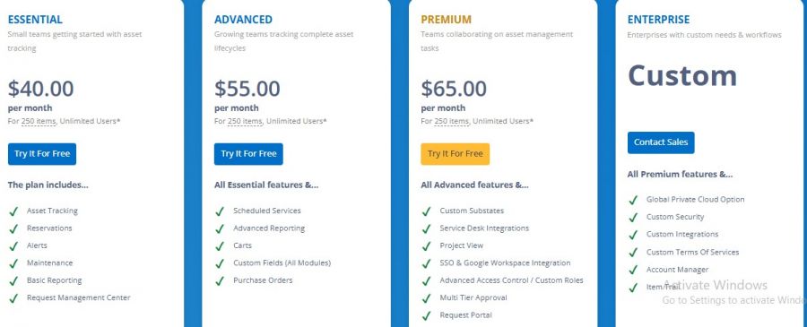 EZOfficeInventory Pricing Screenshot