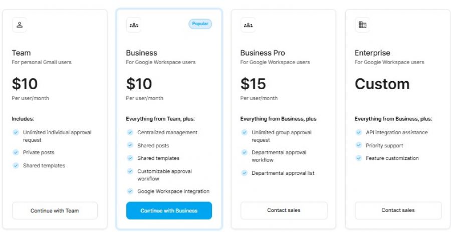 Collavate Pricing Screenshot