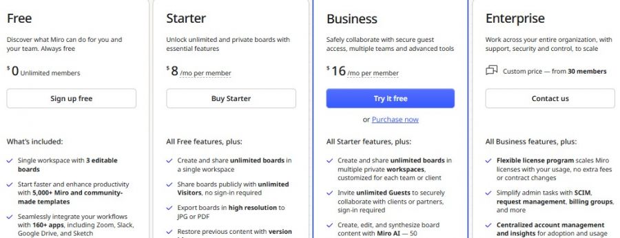 Miro Pricing Screenshot