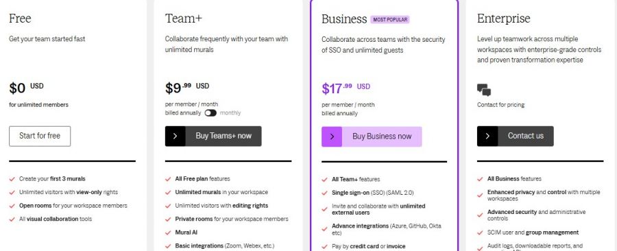 MURAL Pricing Screenshot