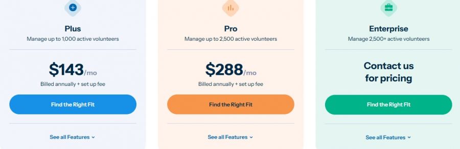 VolunteerHub Pricing Screenshot