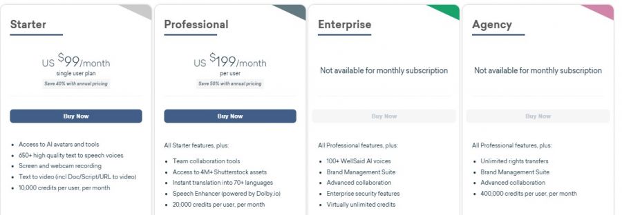 Vyond Pricing Screenshot