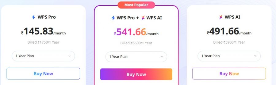 WPS Office Pricing Screenshot