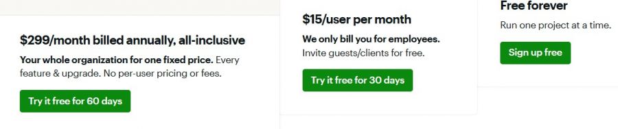 Basecamp Pricing Screenshot