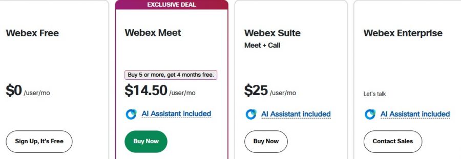 Webex Pricing Screenshot