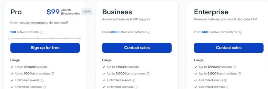 Livestorm Pricing Screenshot