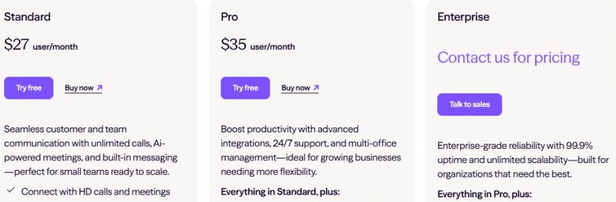 Dialpad Meetings Pricing Screenshot