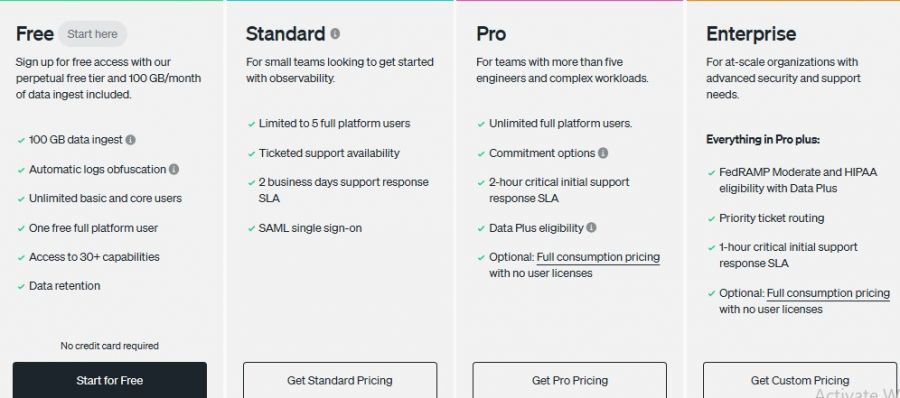 New Relic Pricing Screenshot