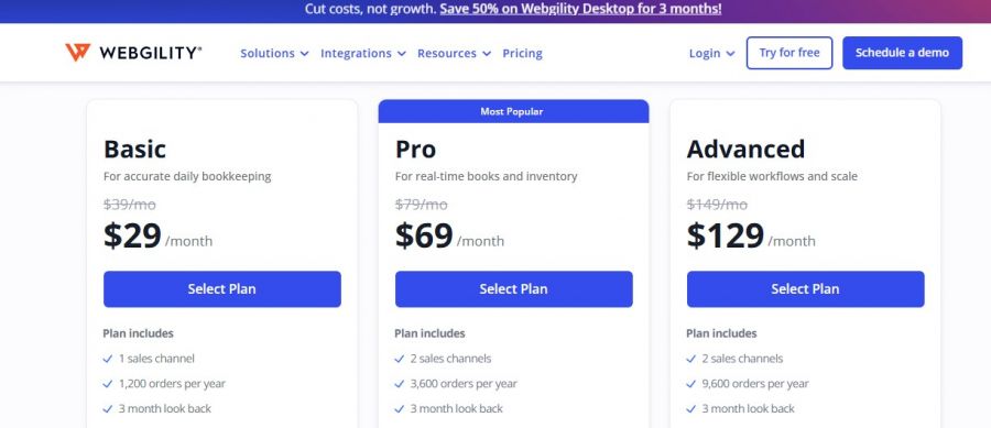Webgility Pricing Screenshot