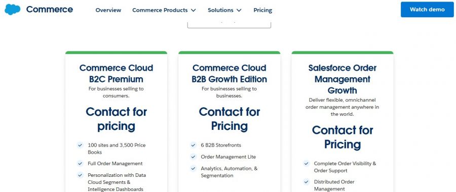 Commerce Cloud Pricing Screenshot