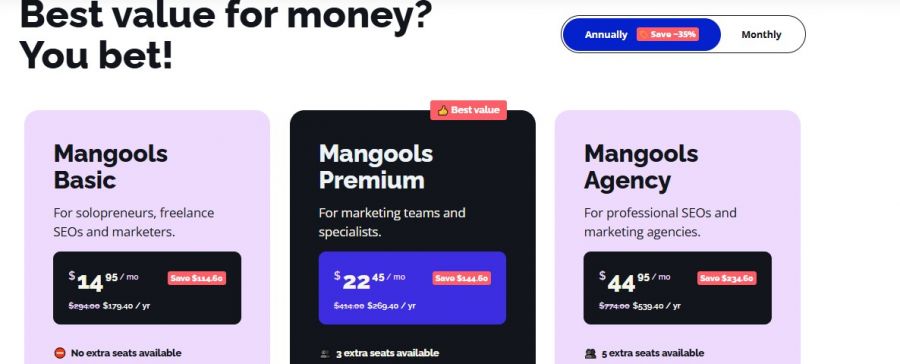 Mangools Pricing Screenshot