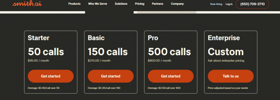 Smith.ai Live Chat Pricing Screenshot