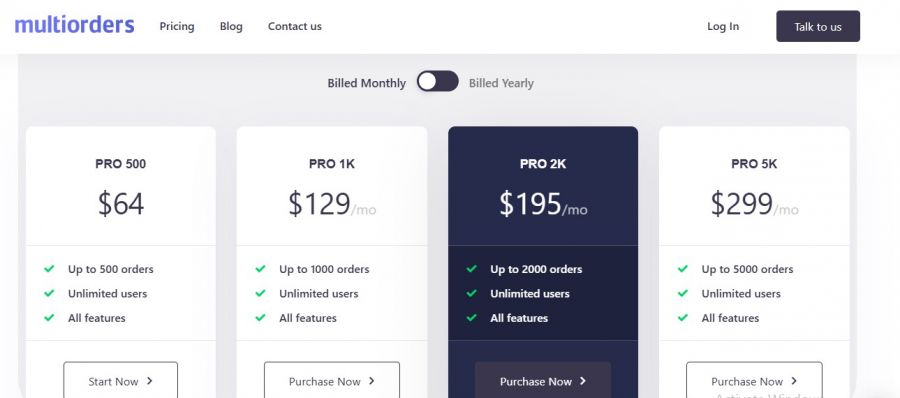 Multiorders Pricing Screenshot