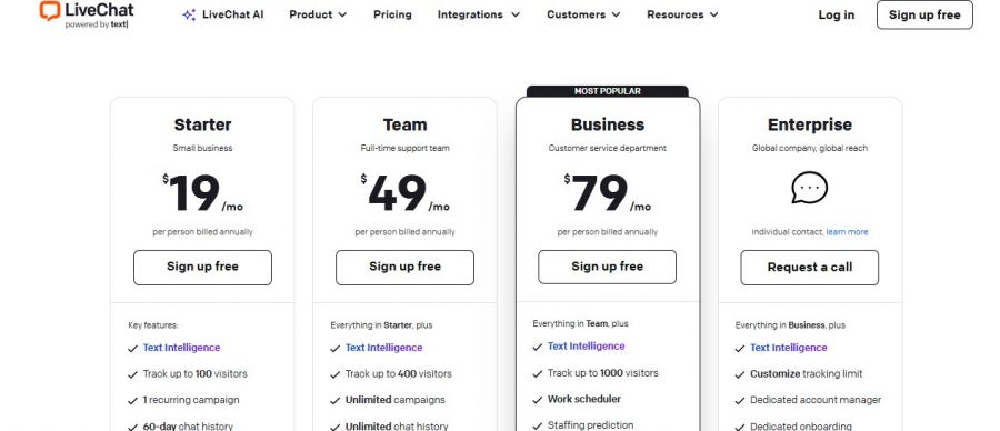 LiveChat Pricing Screenshot
