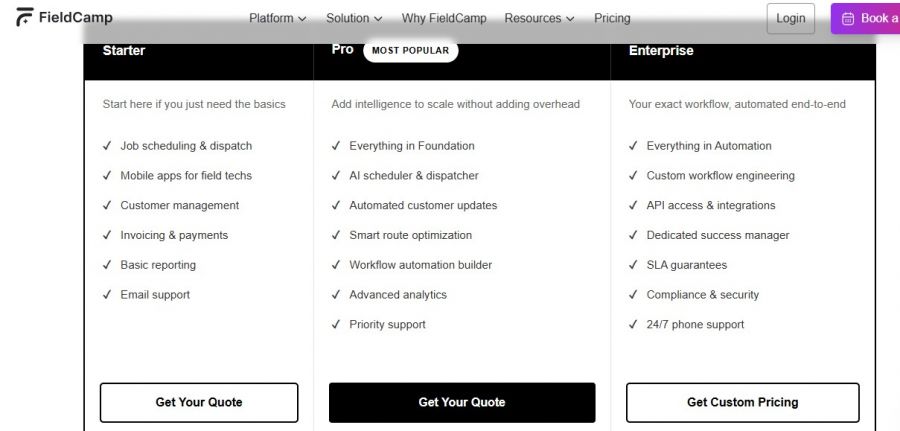 FieldCamp Pricing Screenshot