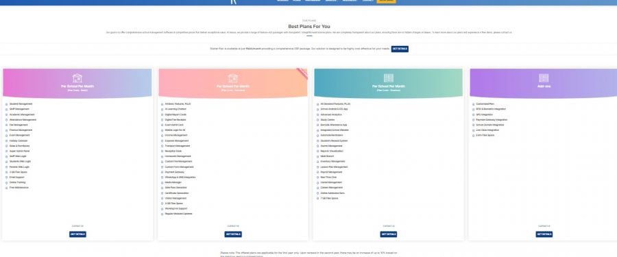 Ireava School ERP Pricing Screenshot