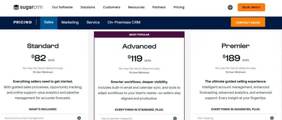 Sugar CRM Pricing Screenshot