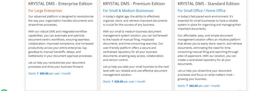 KRYSTAL DMS Pricing Screenshot