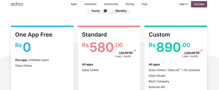 Odoo Accounting Pricing Screenshot